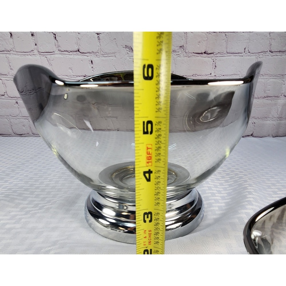 Dorothy Thorpe Silver Fade Rim Large Chip Fruit Bowl & 2 Small Dip Bowls Set MCM - Picture 6 of 10